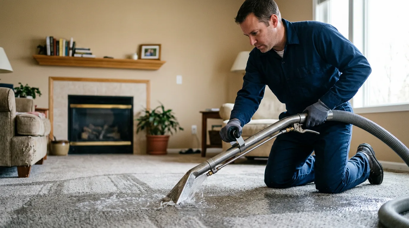 Water damage restoration technician working near Lewiston, MN